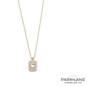 NWT Park Lane Princess Necklace Mini Dog tag Pave Crystal Heart Cutout